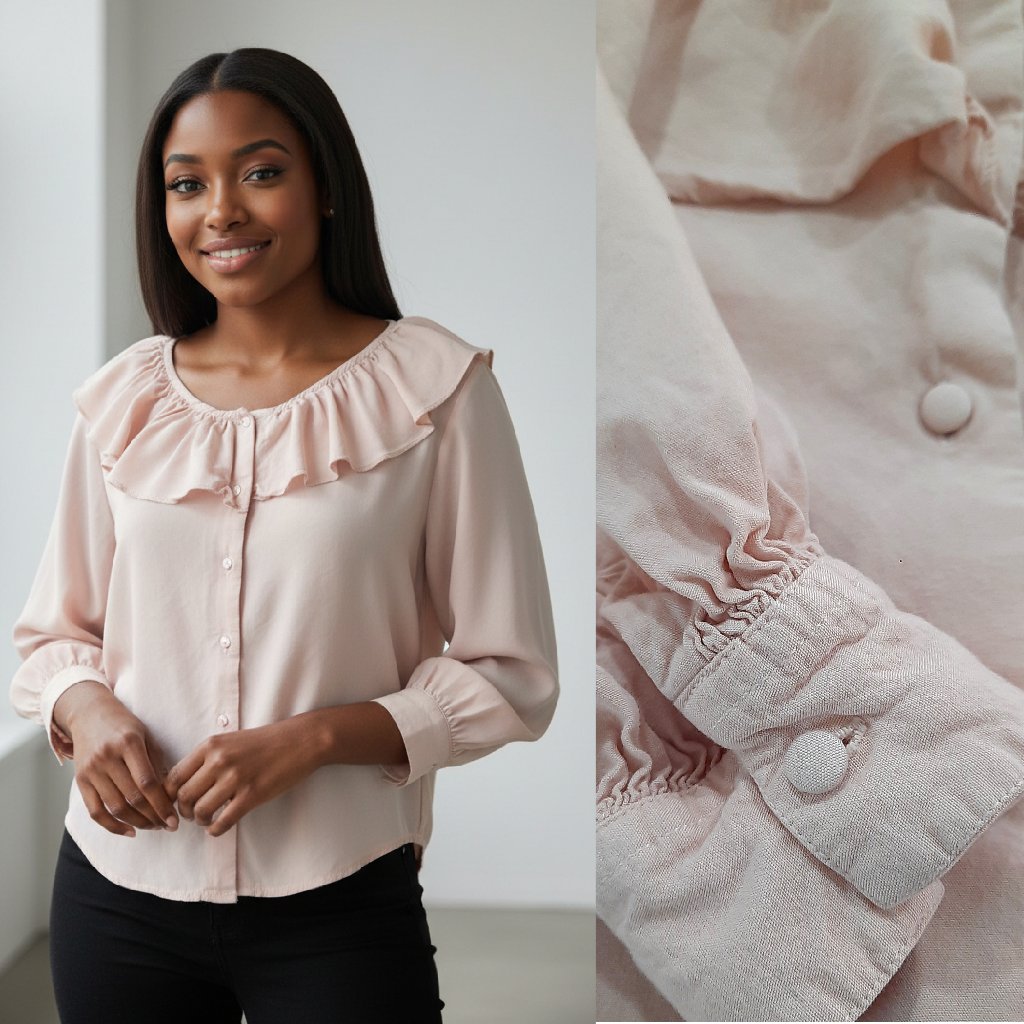 Vtg 90s Pink Ruffled Blouse  Paul Et Duffier Brand